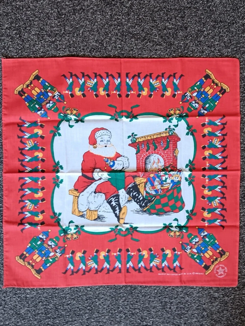 VTG Santa Christmas USA Cotton Poly Bandana Scarf RN16463 Holiday Nutcracker